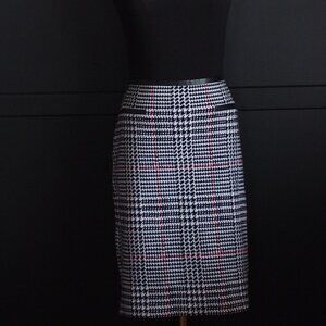 Talbots | Cotton Houndstooth Stripe Skirt w Faux Leather Trim